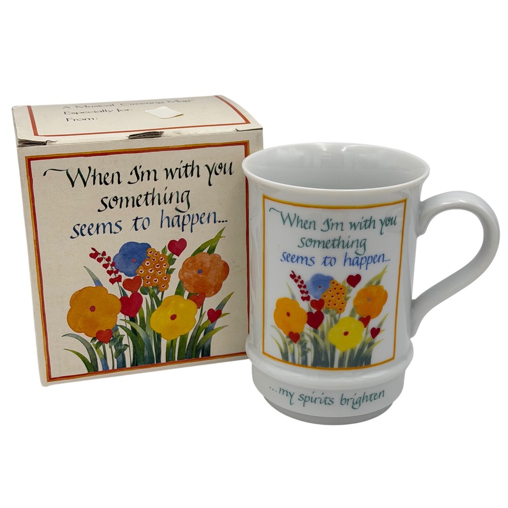 Vtg Papel Soft Sentiments‎ Musical Greeting Mug Edelweiss Floral Porcelain Japan
